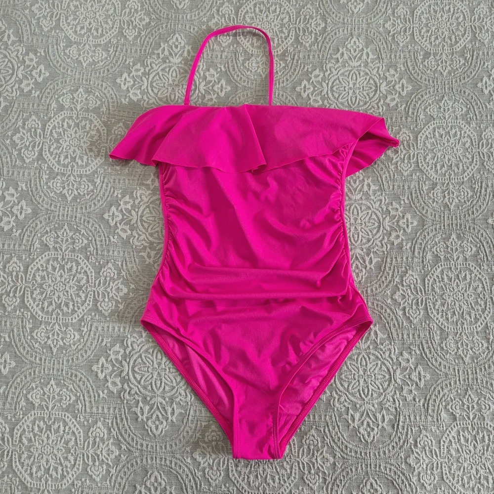 Holipick Womens Pink Ruffle One Piece Swimsuit Halter Tummy Control Size M NEW
